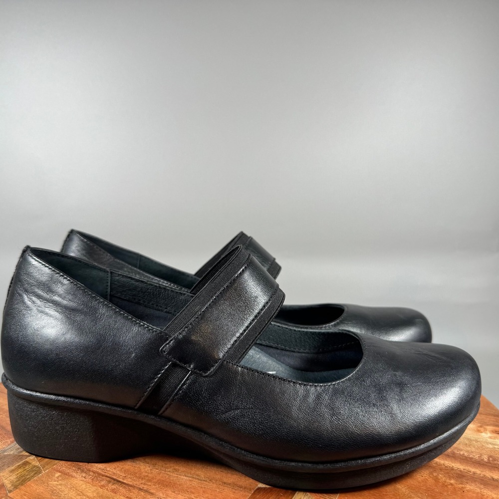 Dansko Black Leather Mary Jane Wedge Shoes Hook Loop Strap Women Size 40